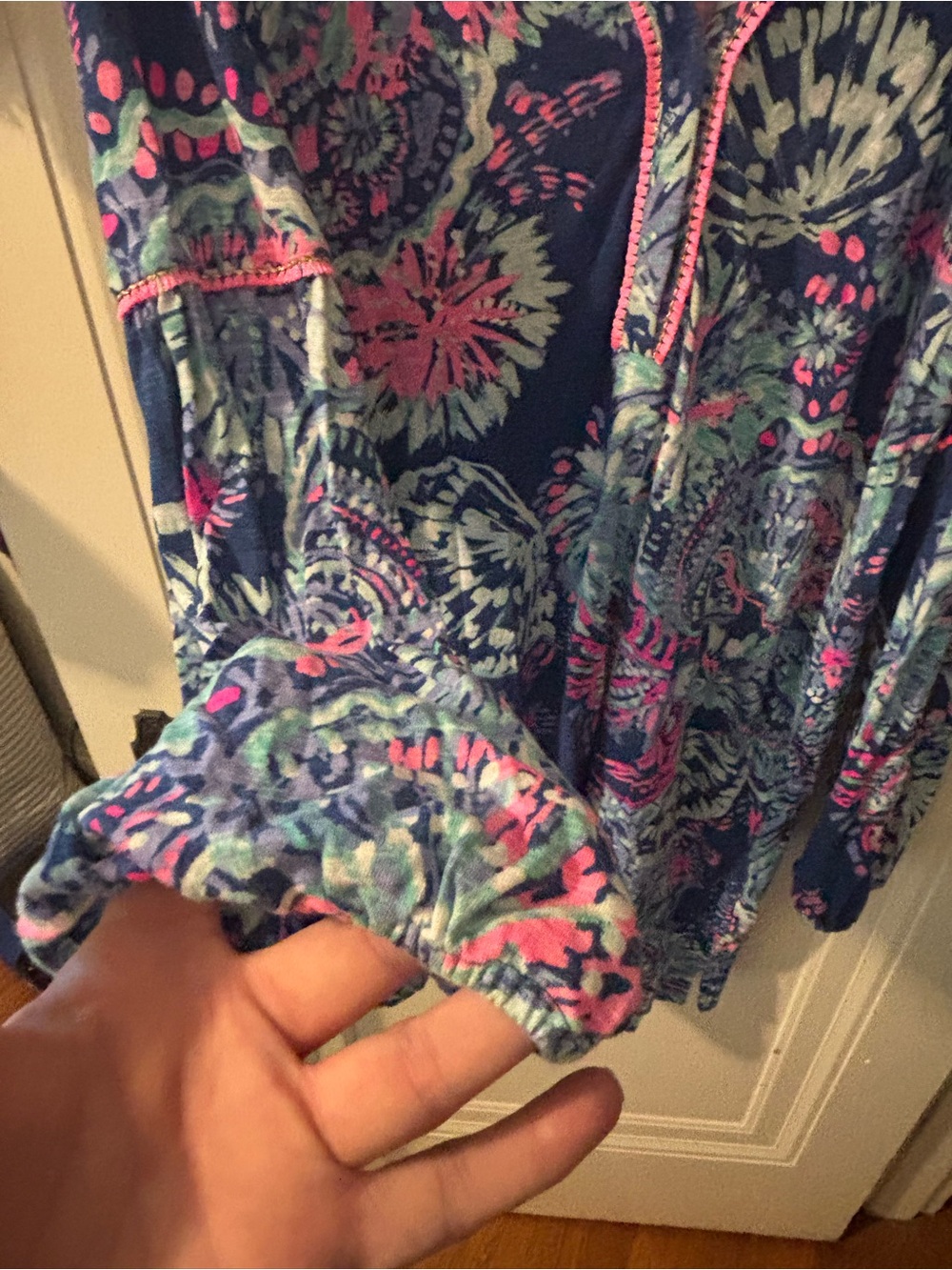 Lilly Pulitzer Navy Floral Midi Dress with Pink and Teal Details - Picture 3 of 9